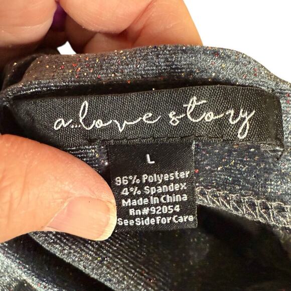 A Love Story Top Glitter Ruching Gray L/S Large Stretch Whimsical DarkFairy - Picture 5 of 8